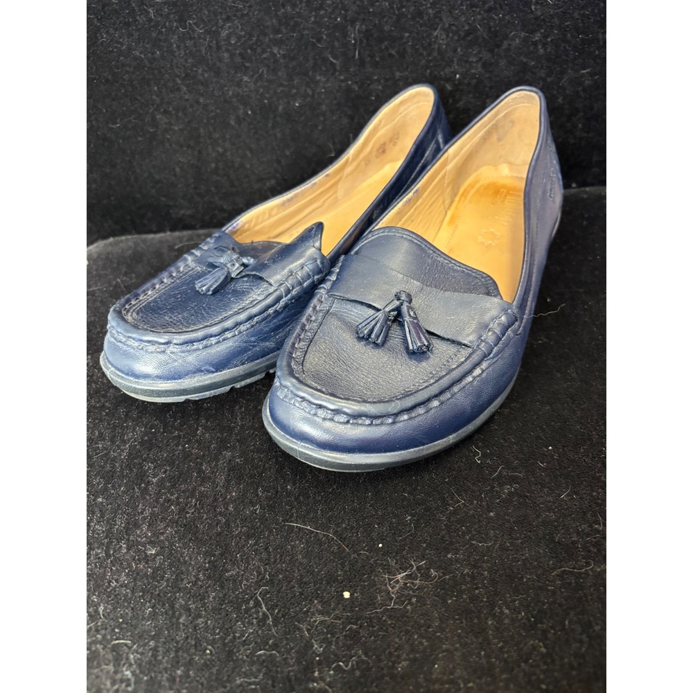 Hotter Comfort Concept Navy Blue Leather Tassel Loafers Shoes Womens UK 7.5